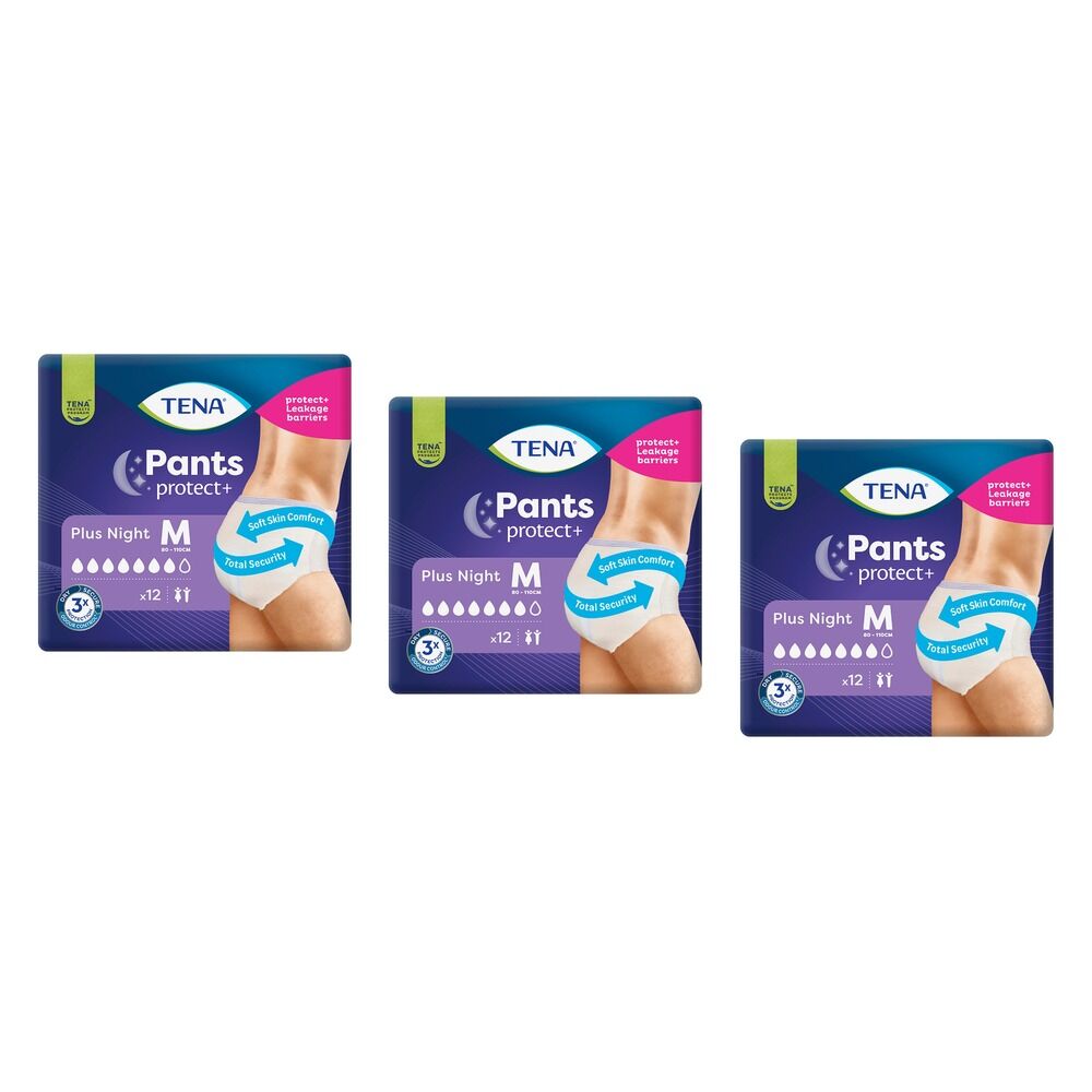 Tena Pants Plus Night Medium 12 Pack x 2 Bundle of 3