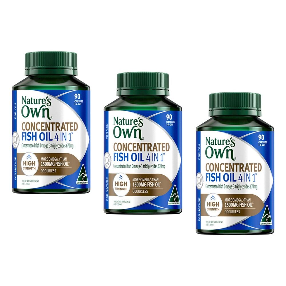 Nature's Own Concentrated Fish Oil 4-in-1 High Strength Odourless 90 Pack of 3