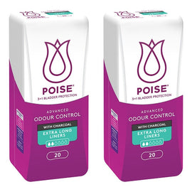 Poise Charcoal Extra Long Liners 20 Pack x 6 Bundle of 2