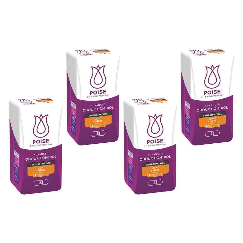 Poise Charcoal Light Liners 22 Pack x 6 Bundle of 4