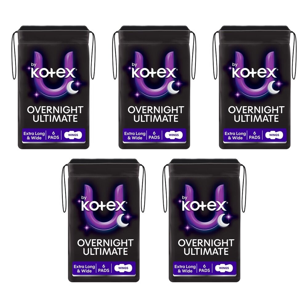 U By Kotex Overnight Extra Long Pads with Wings 6 Pack x 4 Bundle of 5