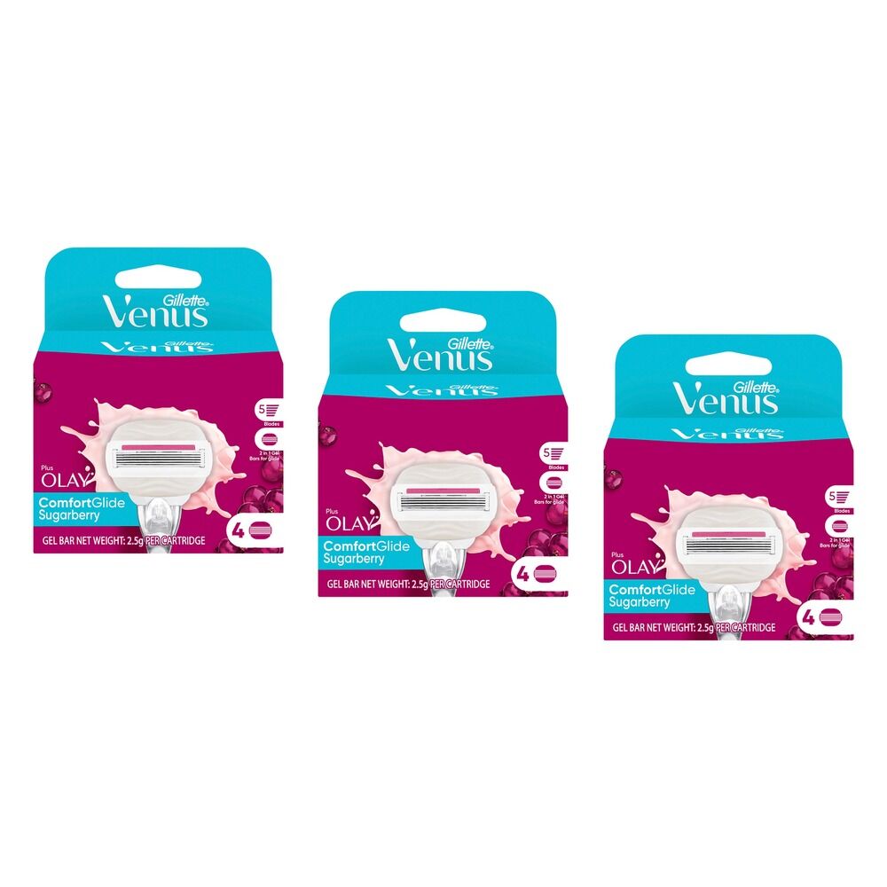 Gillette Venus ComfortGlide Olay Sugarberry Razor Blade Refills 4 Bundle of 3