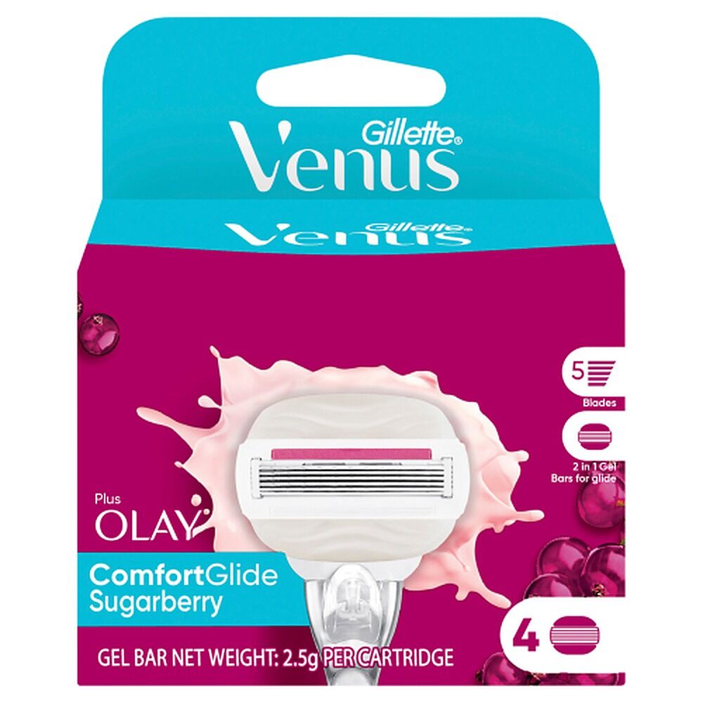 Gillette Venus ComfortGlide Olay Sugarberry Razor Blade Refills 4 Pack