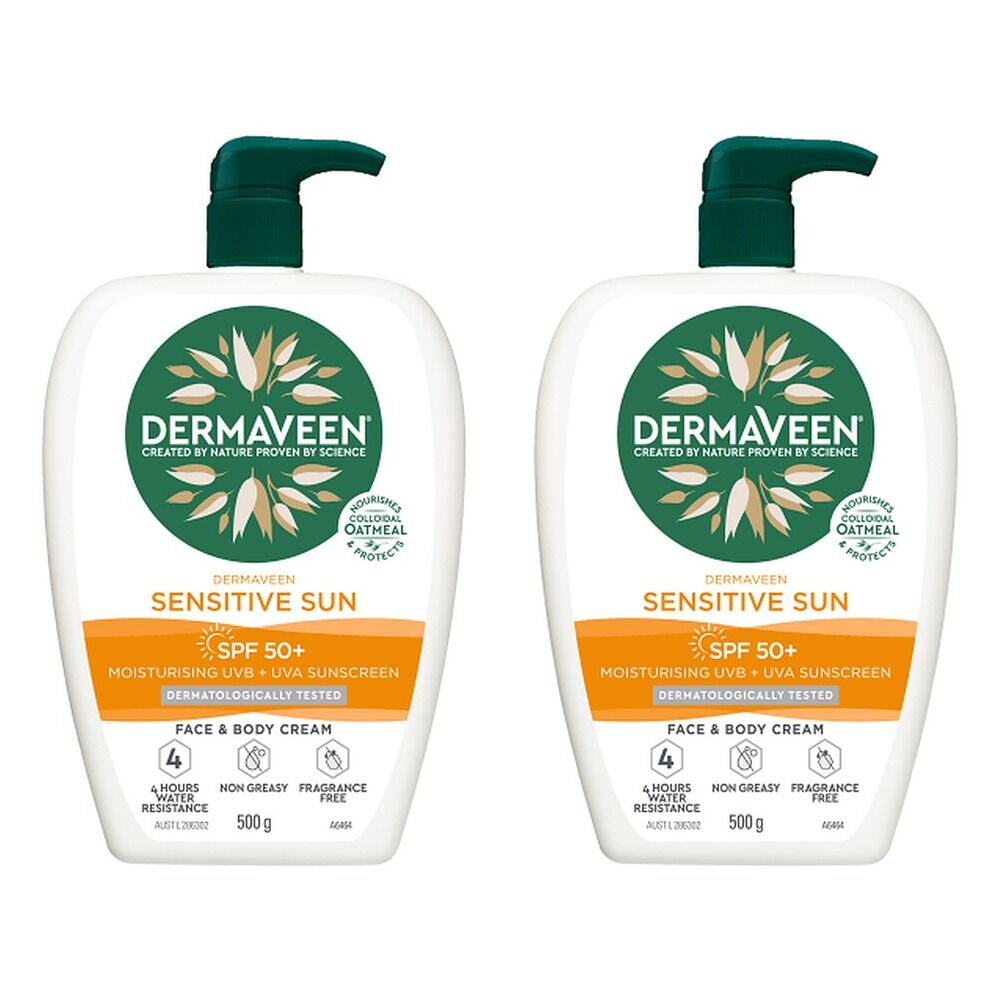 DermaVeen Sensitive Sun SPF 50+ Face & Body Cream, OatActiv+, 500g Pack of 2