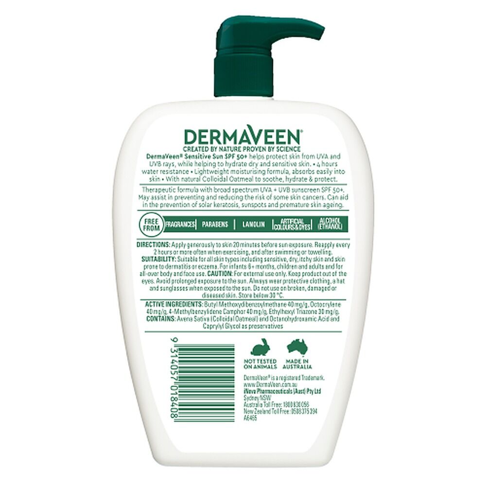 DermaVeen Sensitive Sun SPF 50+ Face & Body Cream, OatActiv+, 500g