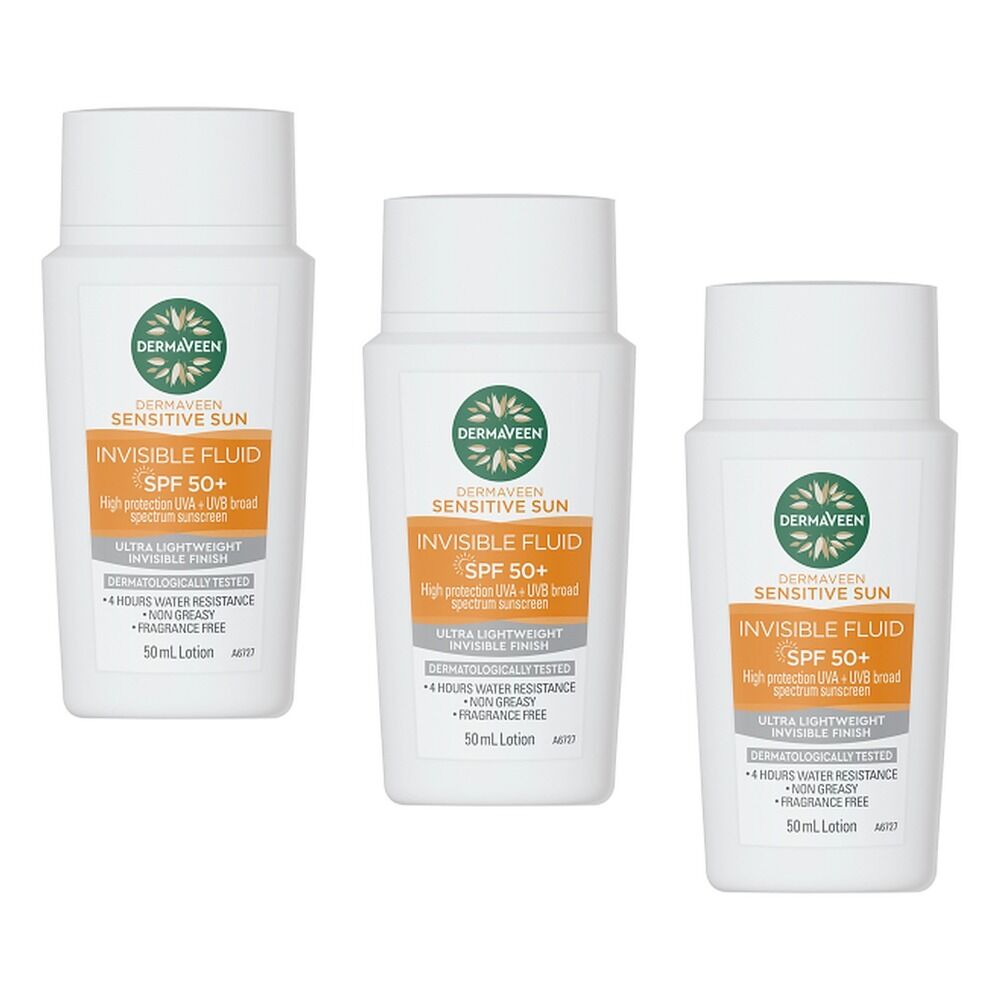 DermaVeen Sensitive Sun Invisible Fluid SPF 50+ 50mL Pack of 3