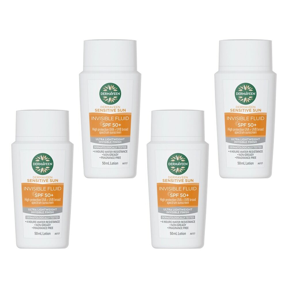 DermaVeen Sensitive Sun Invisible Fluid SPF 50+ 50mL Pack of 4