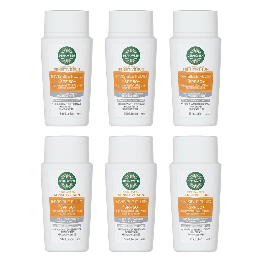 DermaVeen Sensitive Sun Invisible Fluid SPF 50+ 50mL Pack of 6