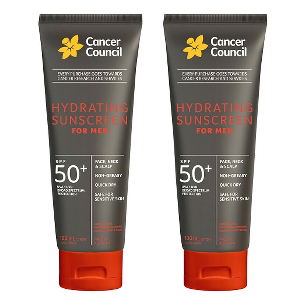 Cancer Council Hydrating Sunscreen For Men SPF 50+ 100mL Pack of 2