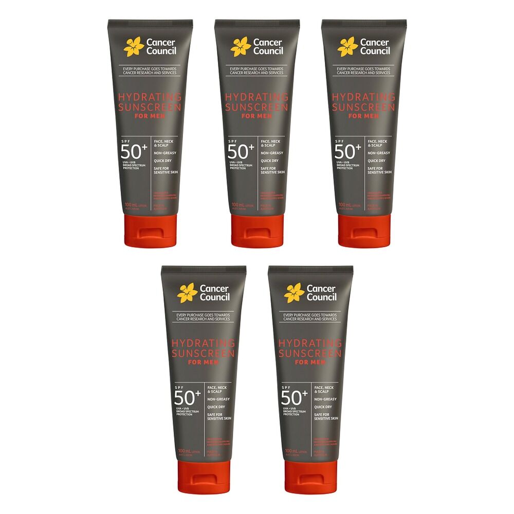 Cancer Council Hydrating Sunscreen For Men SPF 50+ 100mL Pack of 5