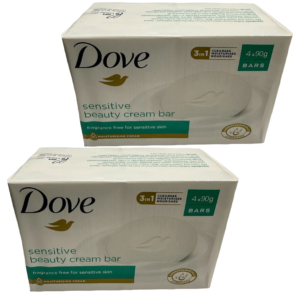 Dove Sensitive Beauty Cream Bar 2 x 4 Pack 90g Fragrance Free Soap