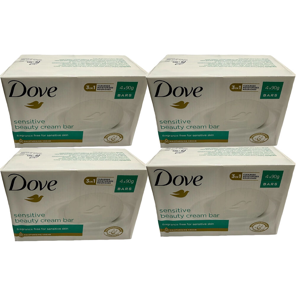 Dove Sensitive Beauty Cream Bar 4 x 4 Pack 90g Fragrance Free Soap