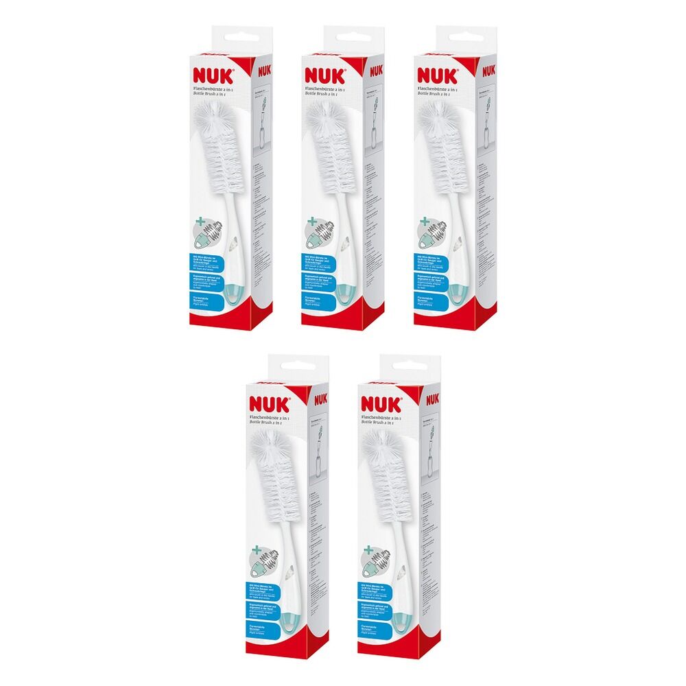 Nuk 2-in-1 Flexible Bottle and Teat Brush Mint Pack of 5