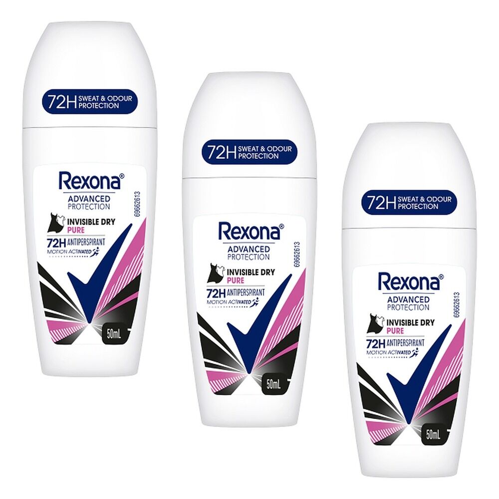 Rexona Advanced Protection 72H Antiperspirant Invisible Pure Dry 50mL Pack of 3