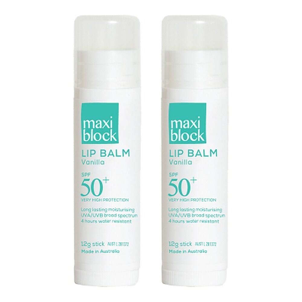 Maxiblock Sun Moisturising Lip Balm SPF 50+ Vanilla 12g Pack of 2