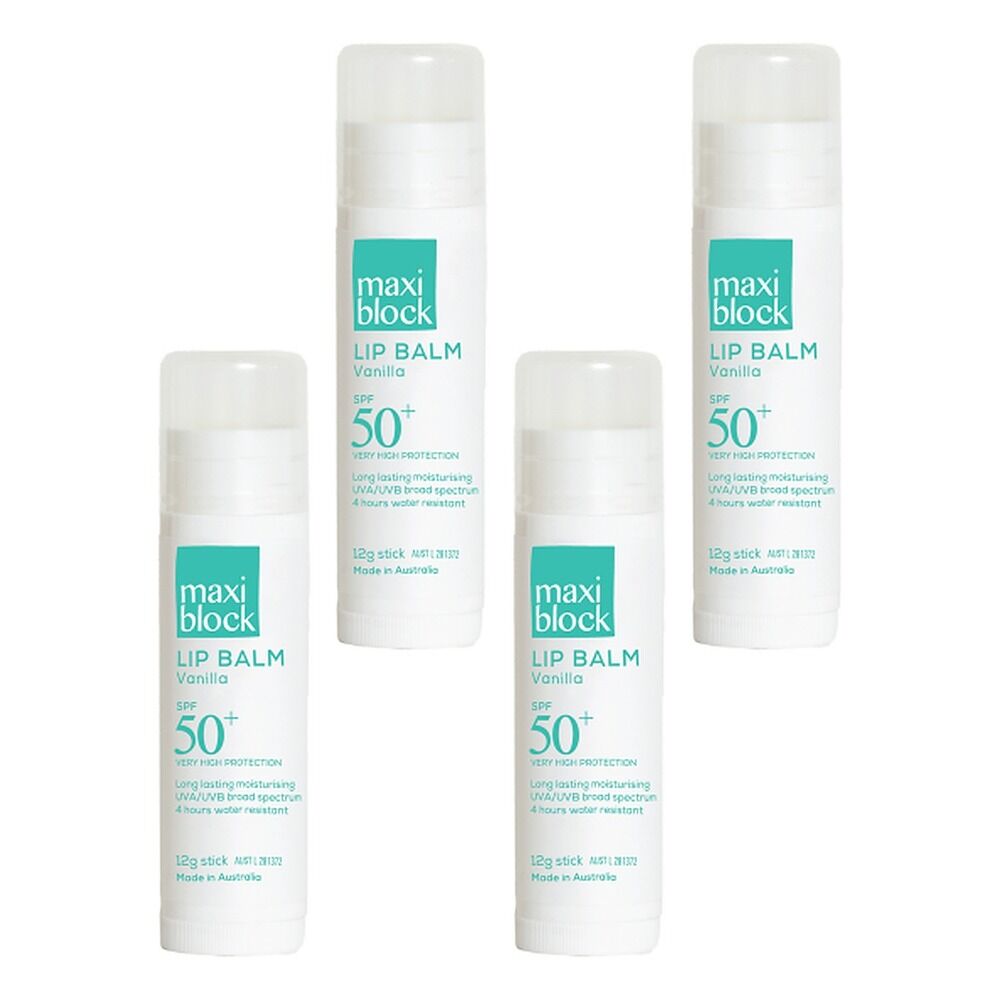 Maxiblock Sun Moisturising Lip Balm SPF 50+ Vanilla 12g Pack of 4
