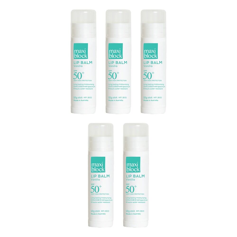 Maxiblock Sun Moisturising Lip Balm SPF 50+ Vanilla 12g Pack of 5