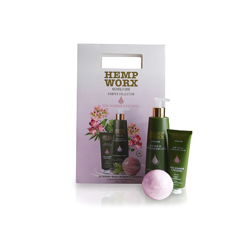 Hemp Worx Pamper Collection Gift Set Rose Geranium & Patchouli