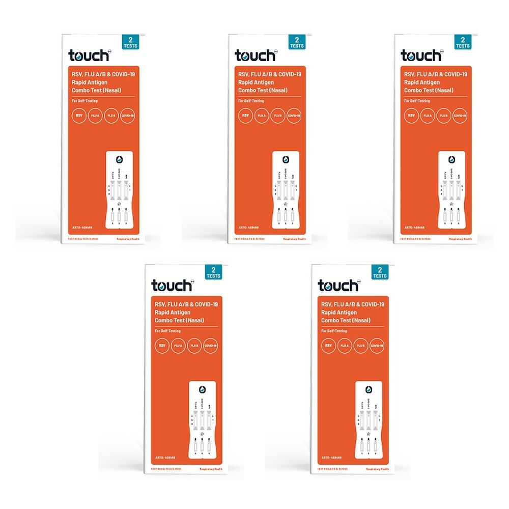 TouchBio RSV, Flu A/B & COVID-19 Combo Rapid Antigen Test 2 Pack Bundle of 5