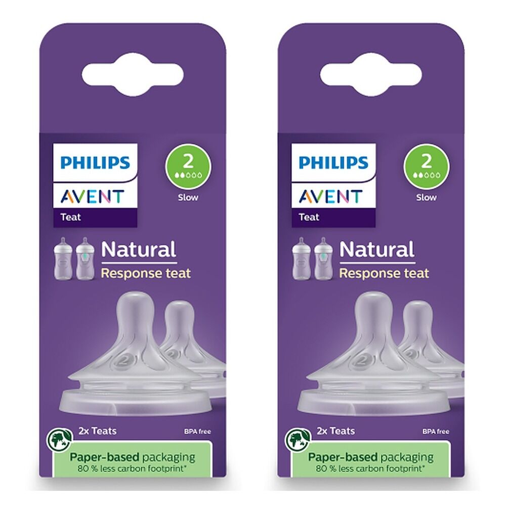 Philips Avent Natural Response Teats 0 Month+ Flow 2, 2 Pack Bundle of 2