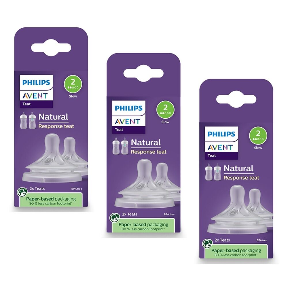 Philips Avent Natural Response Teats 0 Month+ Flow 2, 2 Pack Bundle of 3