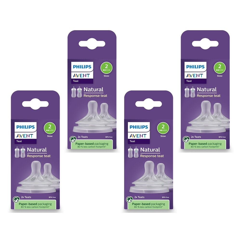 Philips Avent Natural Response Teats 0 Month+ Flow 2, 2 Pack Bundle of 4