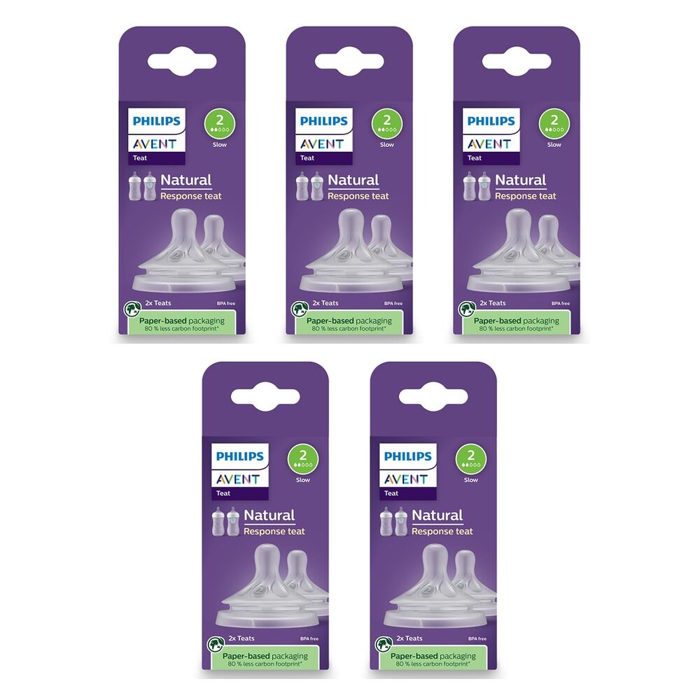 Philips Avent Natural Response Teats 0 Month+ Flow 2, 2 Pack Bundle of 5