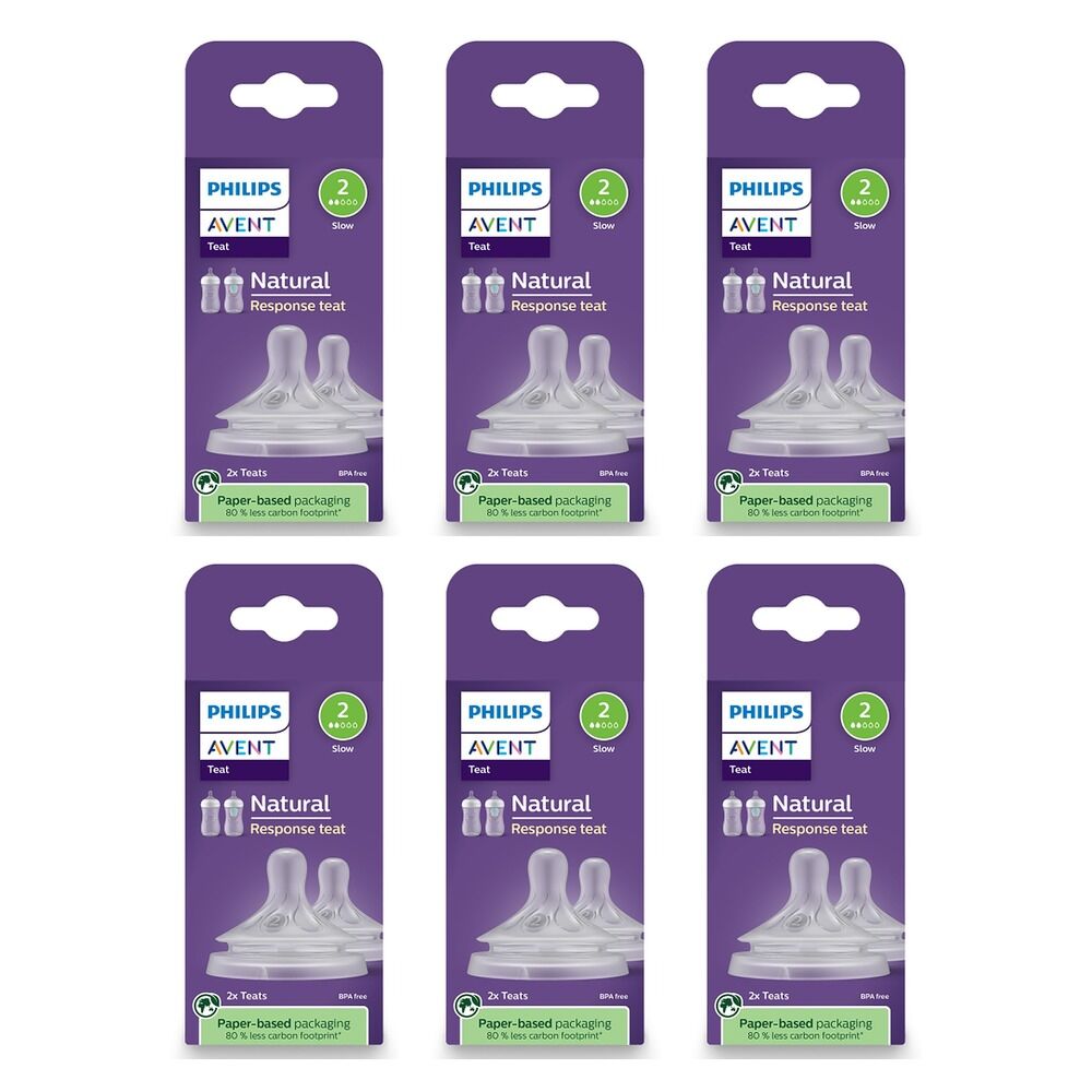 Philips Avent Natural Response Teats 0 Month+ Flow 2, 2 Pack Bundle of 6