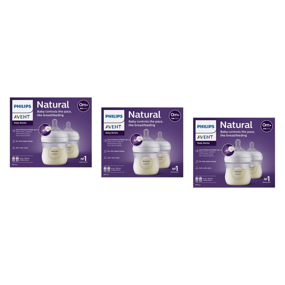 Philips Avent Natural Response 125mL Baby Bottle 2 Pack Bundle of 3