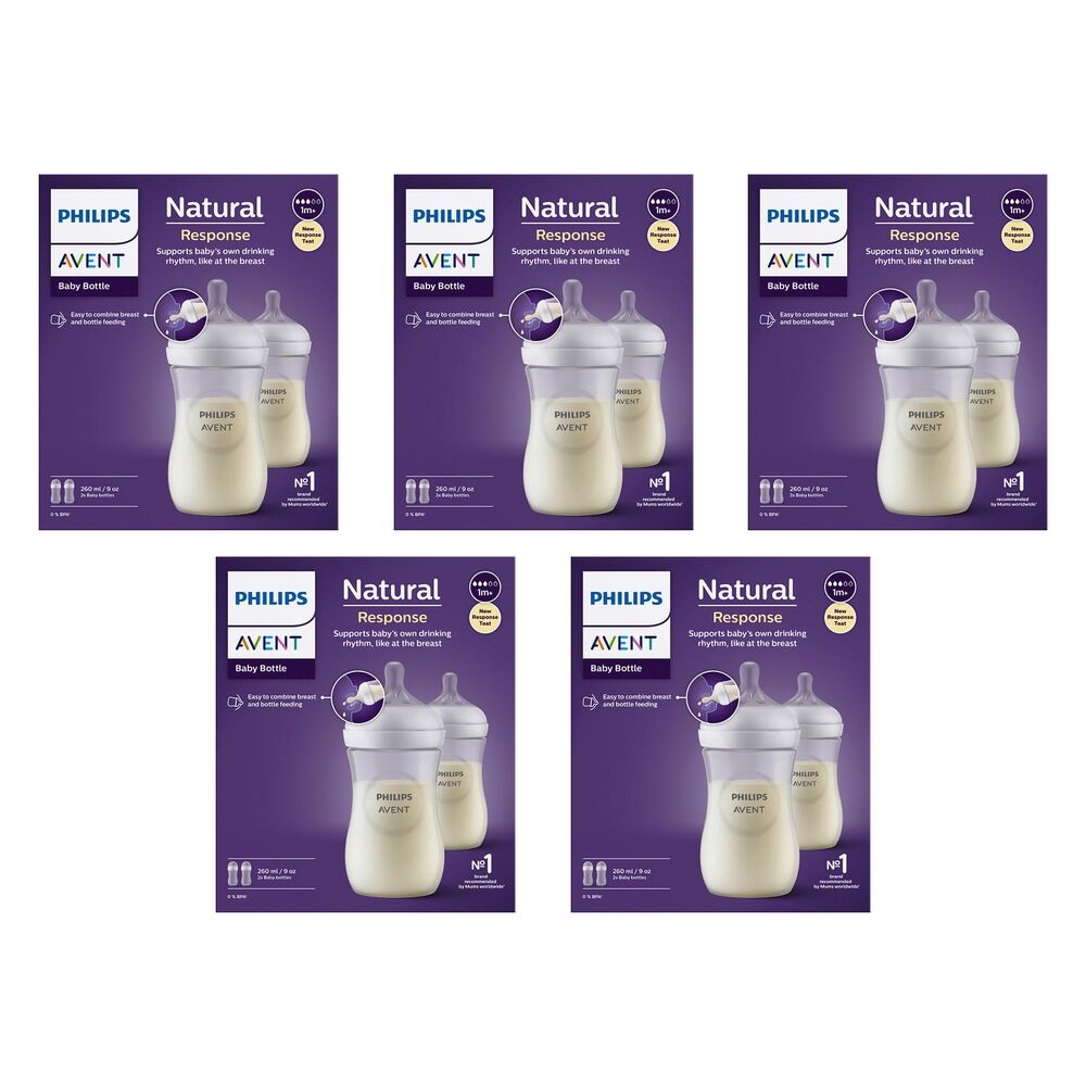 Philips Avent Natural Response 260mL Baby Bottle 2 Pack Bundle of 5