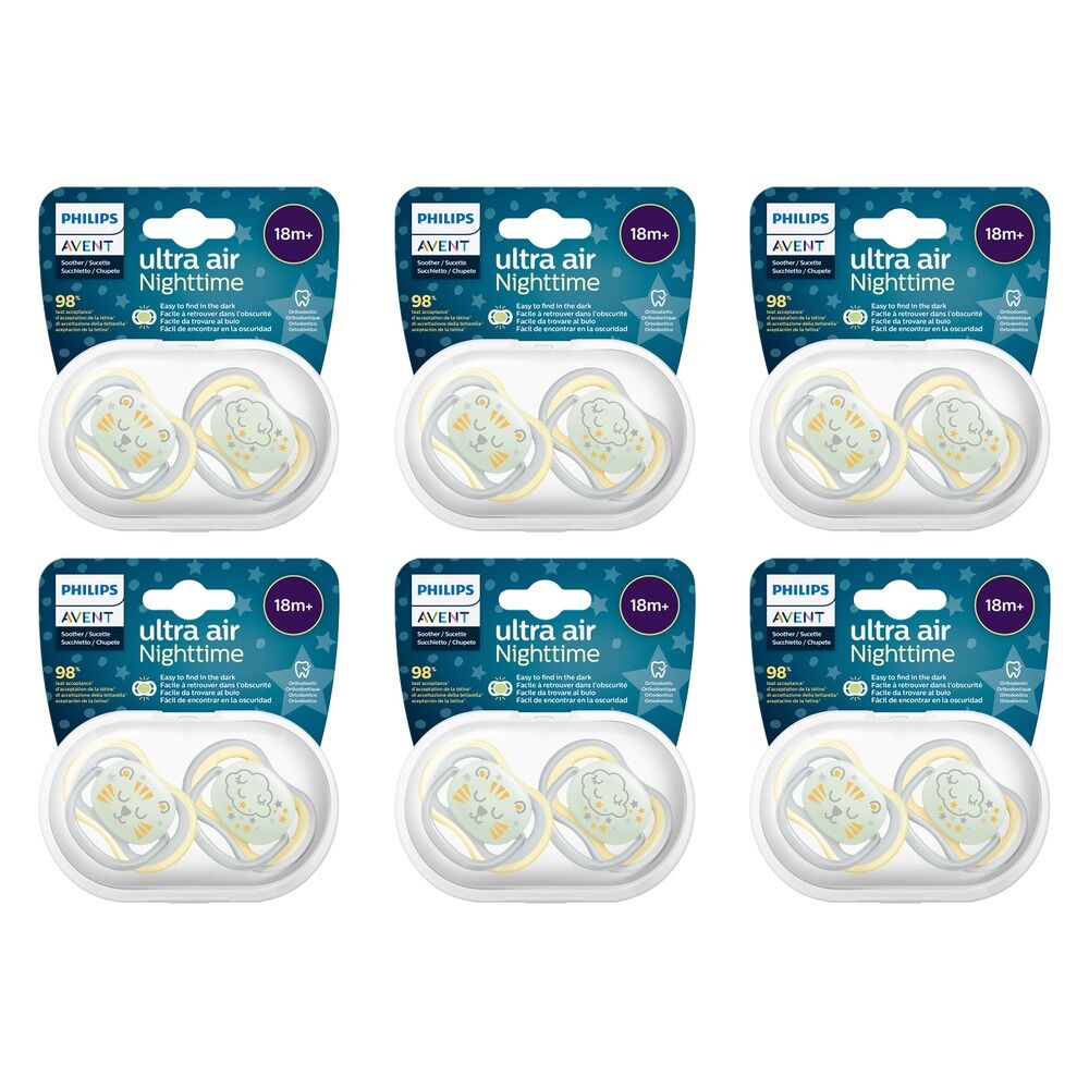 Philips Avent Ultra Air Nighttime Soother 18 Months+ 2 Pack Bundle of 6