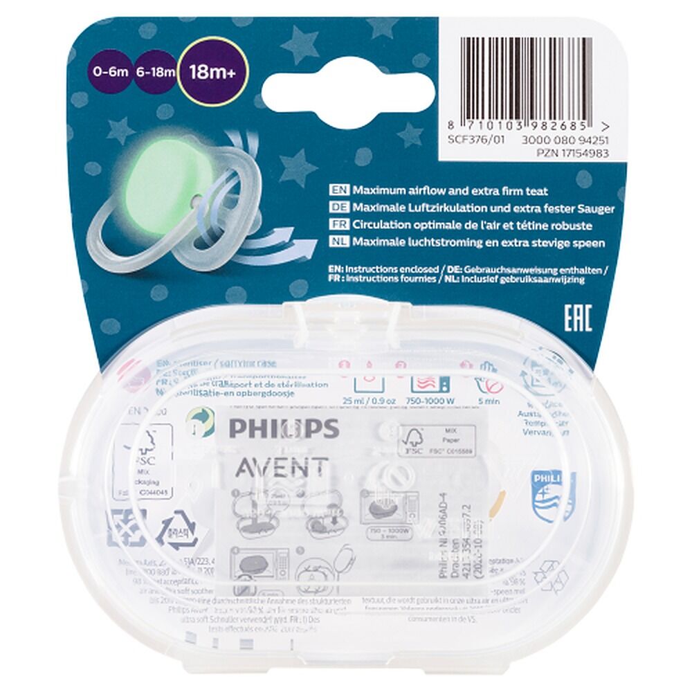 Philips Avent Ultra Air Nighttime Soother 18 Months+ 2 Pack