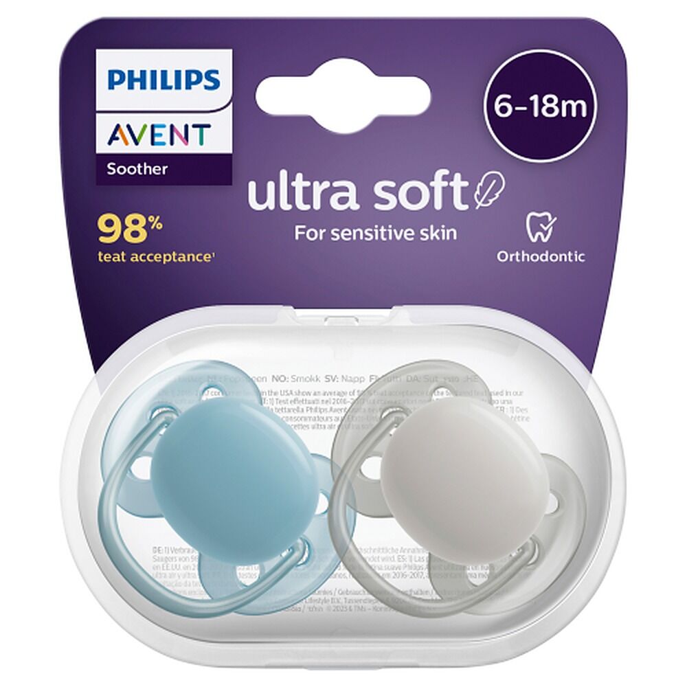 Philips Avent Ultra Soft Soother Plain 6-18 Months 2 Pack