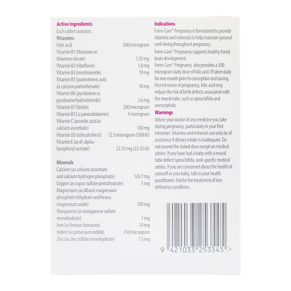 Ferro-Care Pregnancy & Breastfeeding Multivitamin 30 Tablets