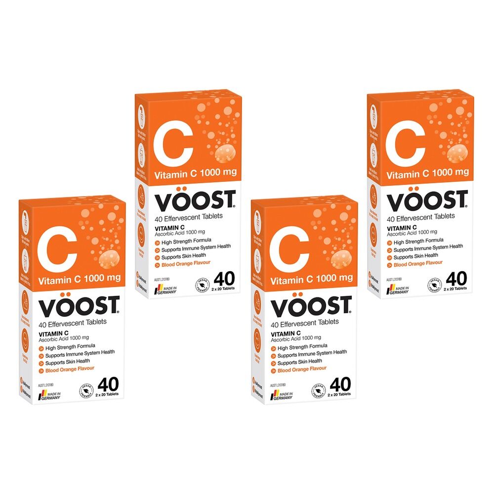 VOOST Vitamin C 1000mg Blood Orange Forty Effervescent Tablets Pack of 4