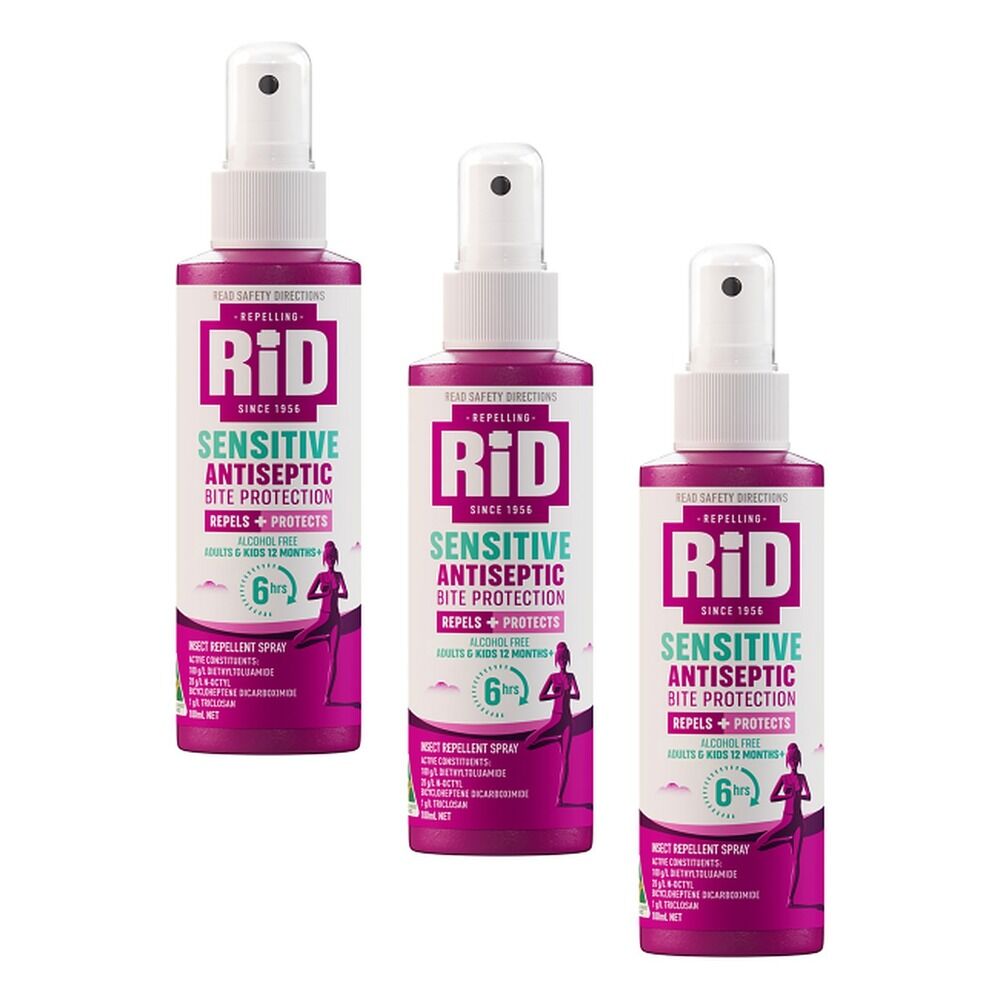 RID Sensitive Antiseptic Bite Protection Spray 100mL Pack of 3