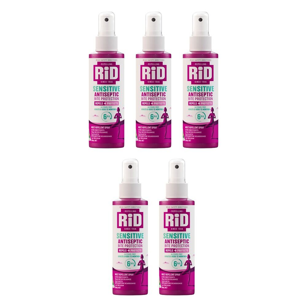 RID Sensitive Antiseptic Bite Protection Spray 100mL Pack of 5