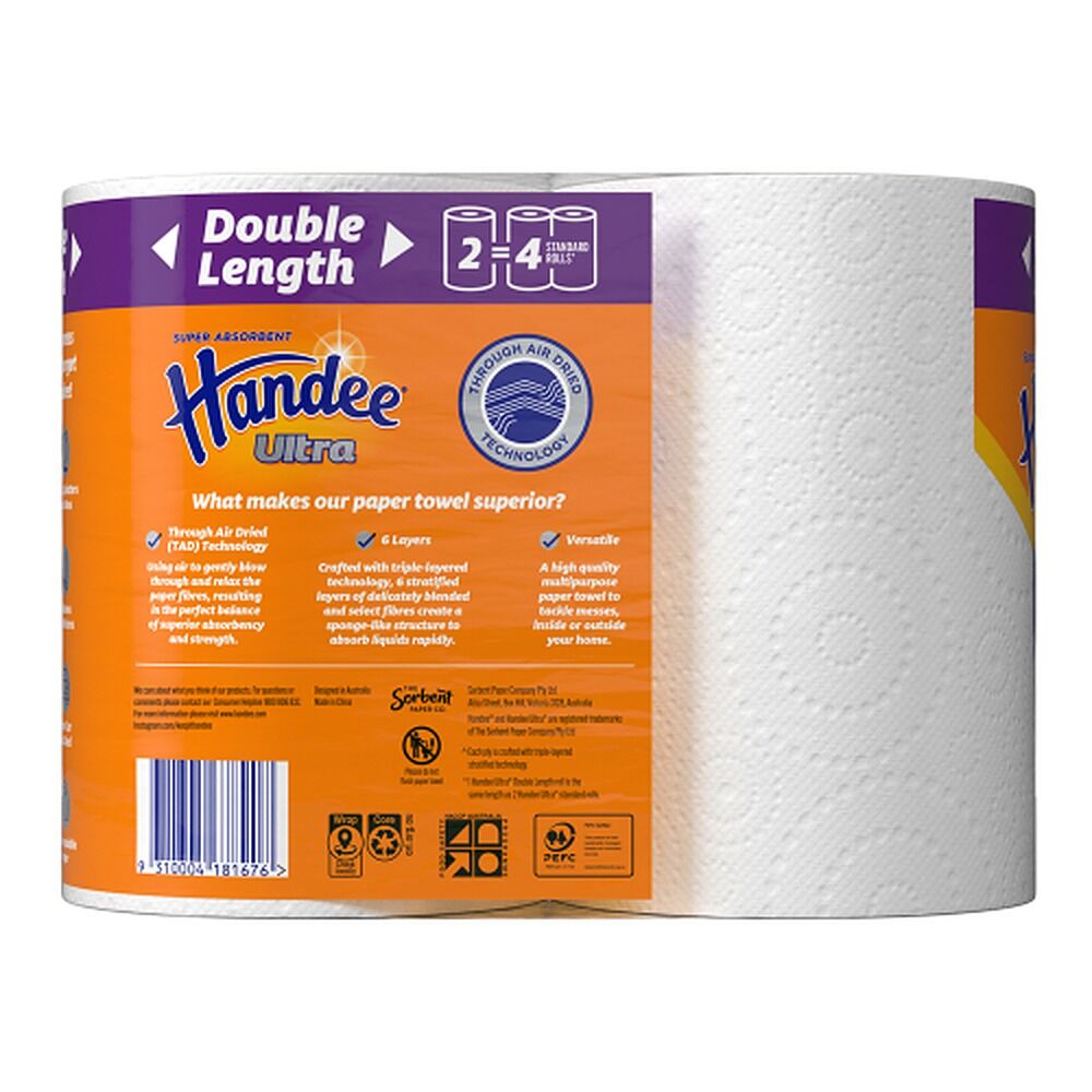 Handee Ultra Double Length Paper Towels 2 Pack x 4