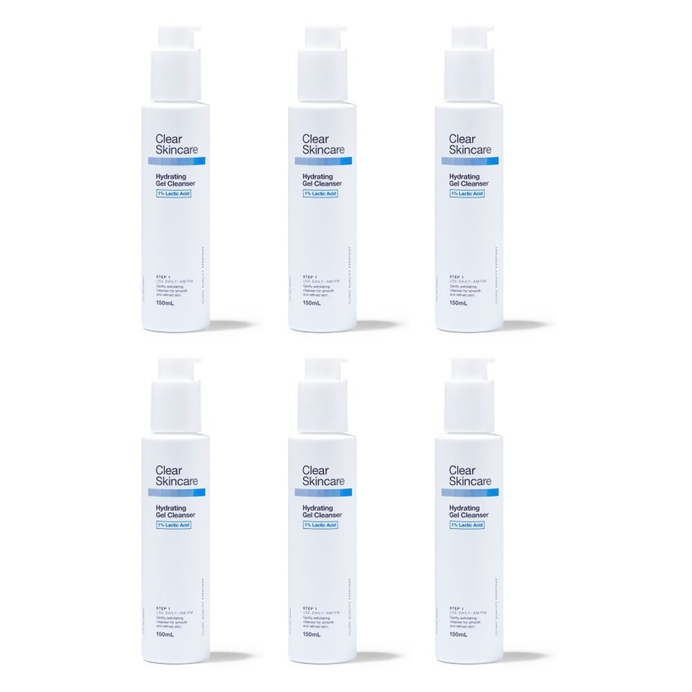 Clear Skincare Hydrating Gel Cleanser 1% Lactic Acid 150mL Pack of 6