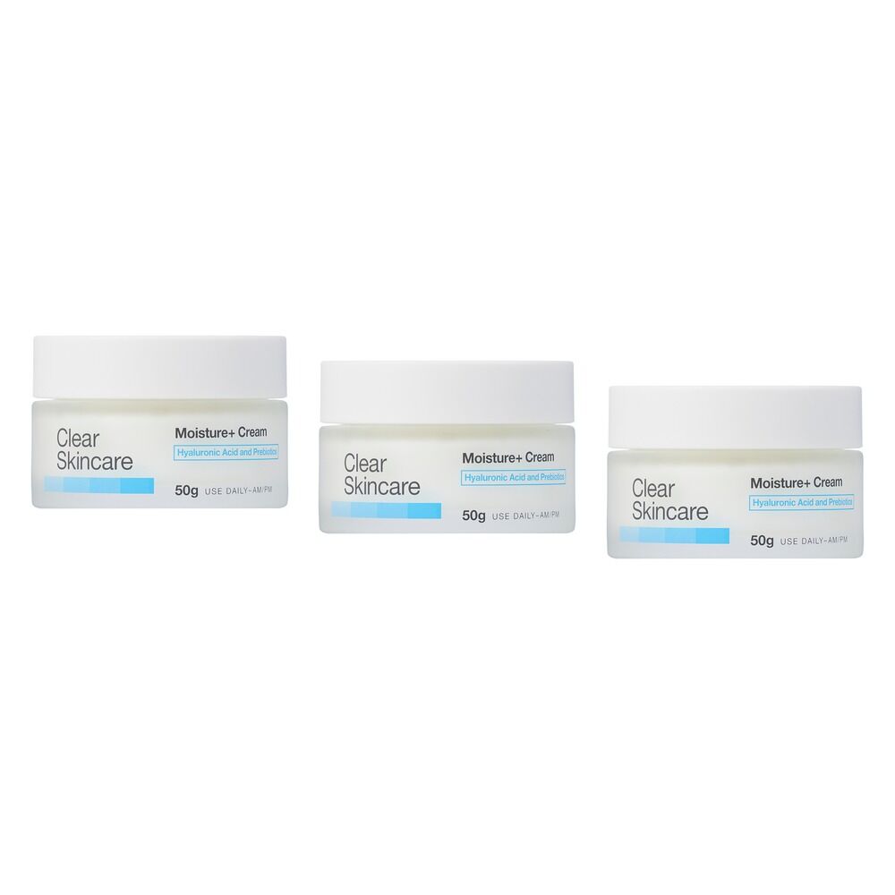 Clear Skincare Moisture+ Cream with Hyaluronic Acid and Prebiotics 50g Pack of 3