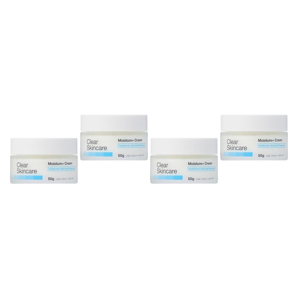 Clear Skincare Moisture+ Cream with Hyaluronic Acid and Prebiotics 50g Pack of 4