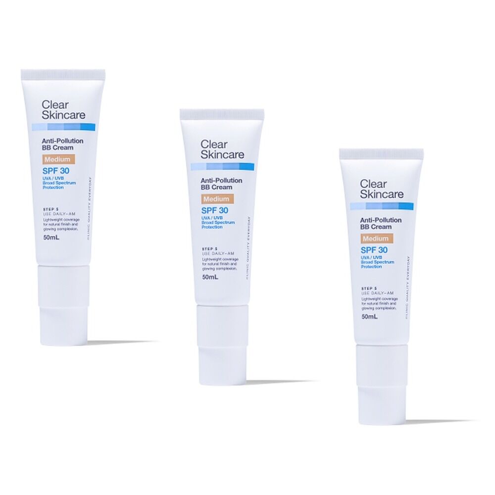 Clear Skincare Anti-Pollution BB Cream SPF30 Medium 50mL Pack of 3