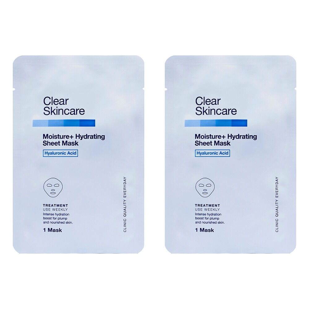 Clear Skincare Moisture+ Hydrating Sheet Mask with Hyaluronic Acid Pack of 2