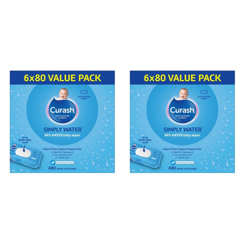 Curash Simply Water Baby Wipes 6 x 80 Pack Bundle of 2