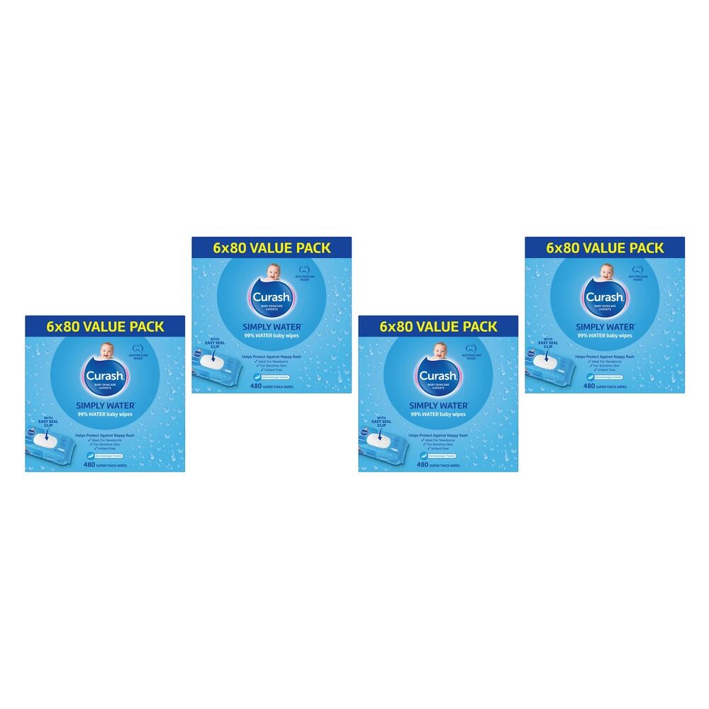 Curash Simply Water Baby Wipes 6 x 80 Pack Bundle of 4