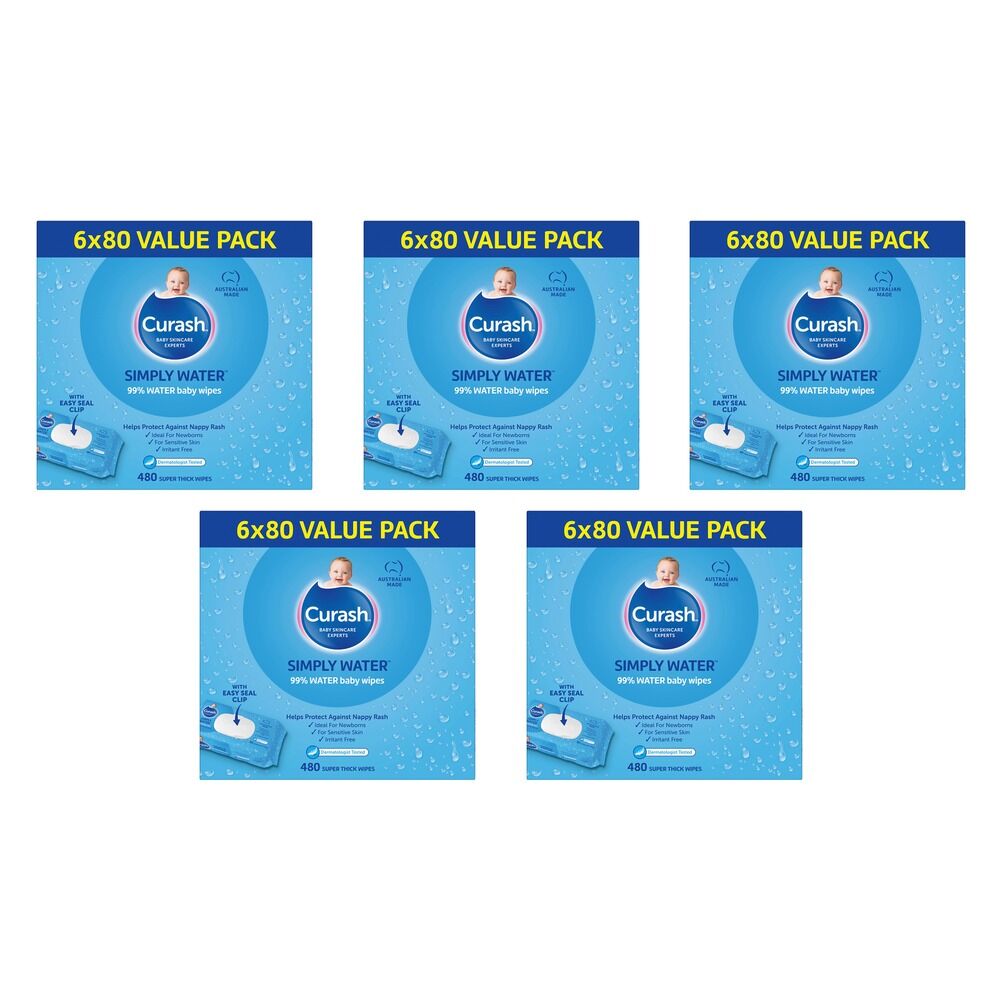 Curash Simply Water Baby Wipes 6 x 80 Pack Bundle of 5