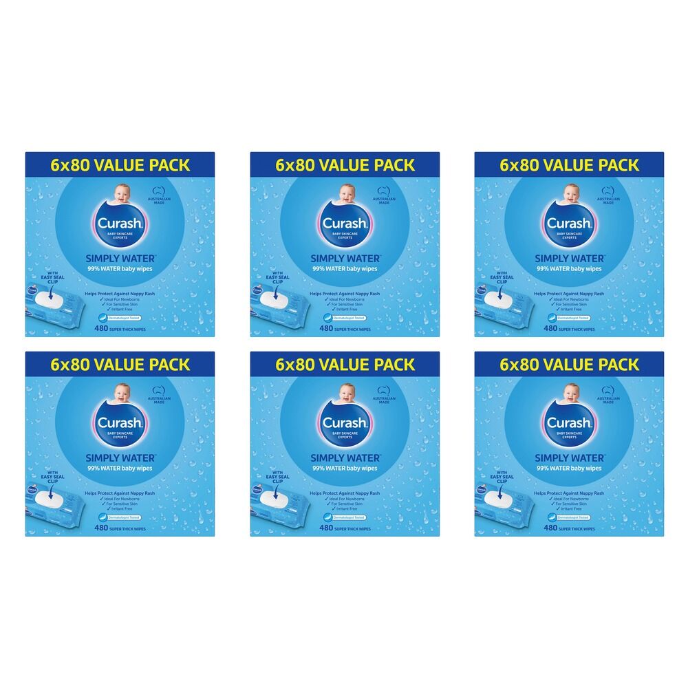 Curash Simply Water Baby Wipes 6 x 80 Pack Bundle of 6