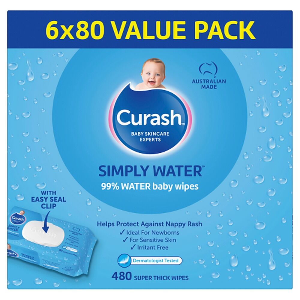 Curash Simply Water Baby Wipes 6 x 80 Pack