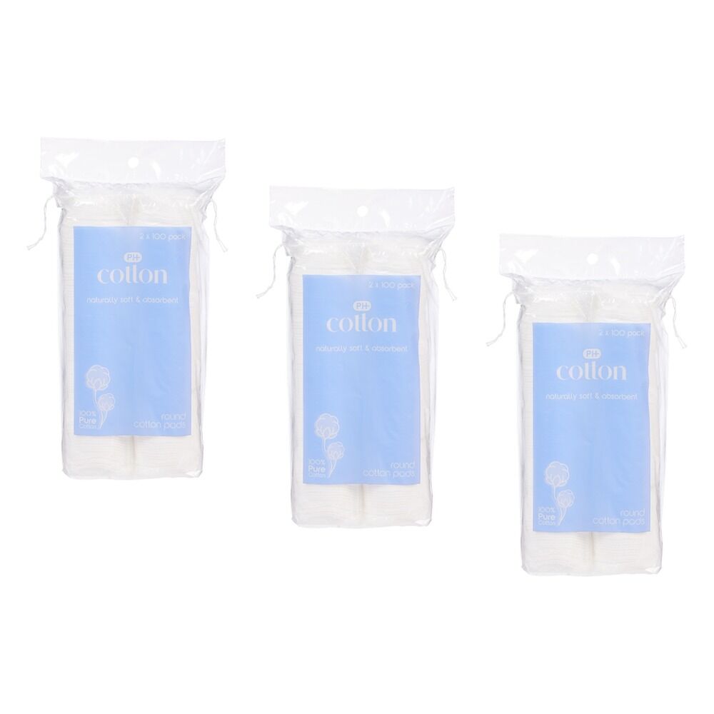 Pharmacy Health Round Cotton Pads 2 x 100 Pack x 6 Bundle of 3