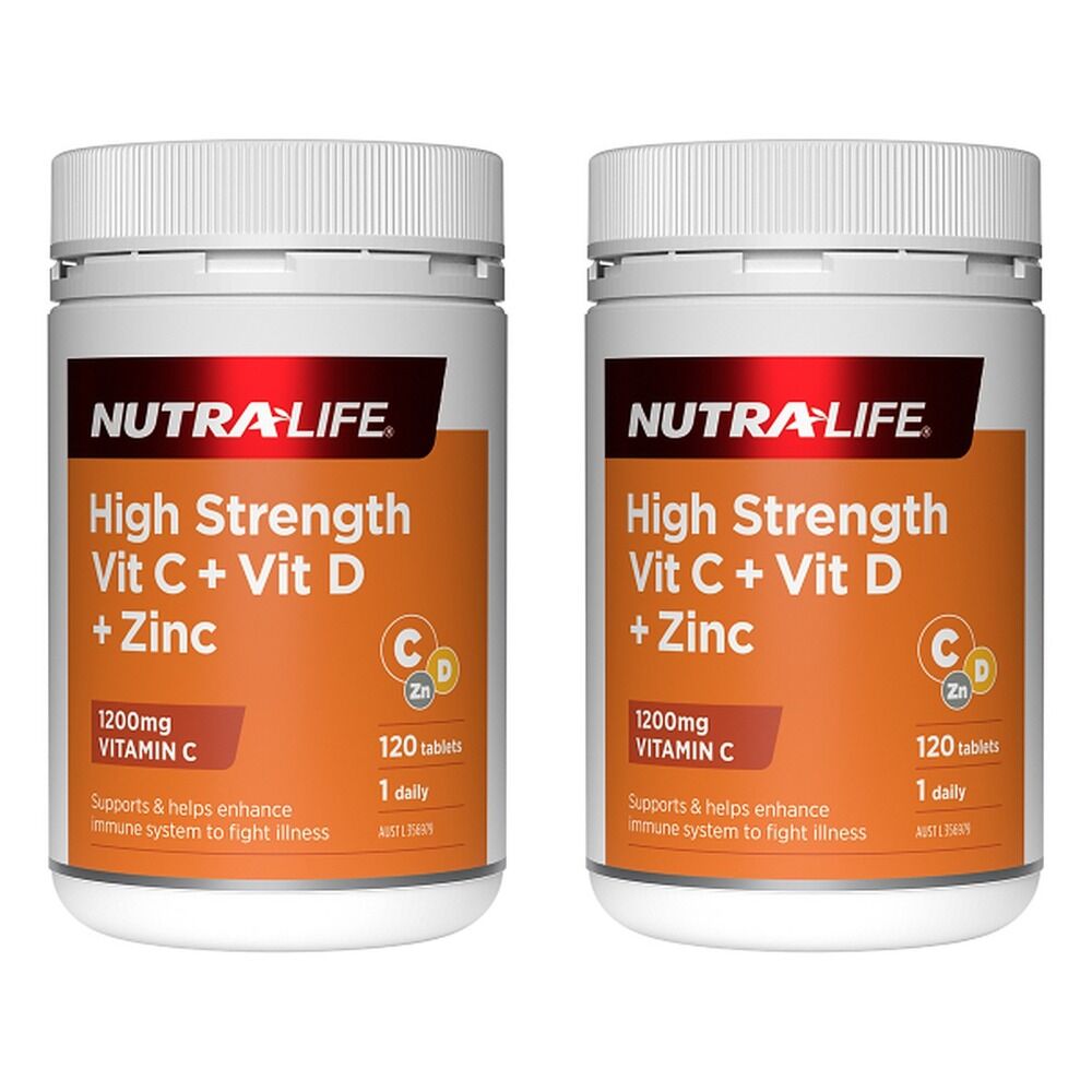 Nutra-Life High Strength Vitamin C + Vitamin D + Zinc 120 Tablets Pack of 2
